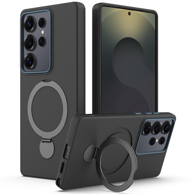 

For Samsung Galaxy S24 Ultra 5G Gen1.5 Pivot Ring Holder TPU Hybrid PC MagSafe Phone Case(Black)