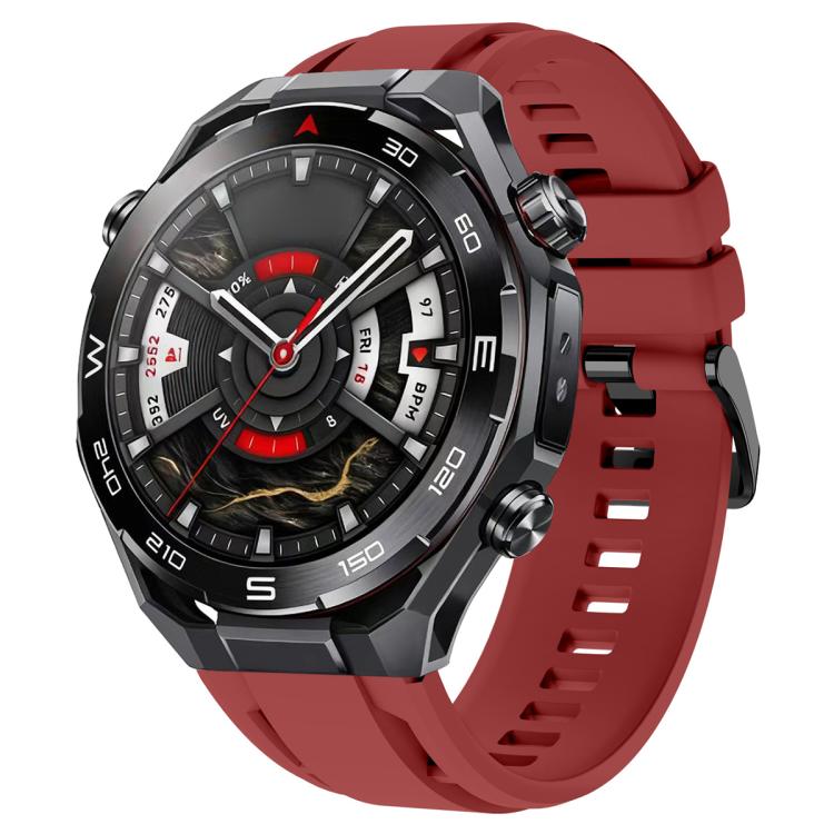 

For Huawei Watch Ultimate 2 xDfind Black Buckle Sport Silicone Watch Band(Dark Red)