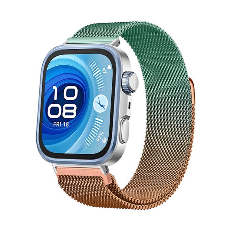 

For Huawei Watch Fit 4 Pro / Fit 4 / Fit 3 xDfind Milanese Gradient Loop Magnetic Metal Watch Band(Orange Gradient Green)
