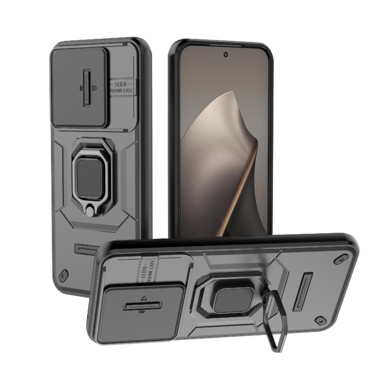 

For Xiaomi 15T 5G Global Sliding Camshield TPU + PC Shockproof Phone Case with Holder(Black)