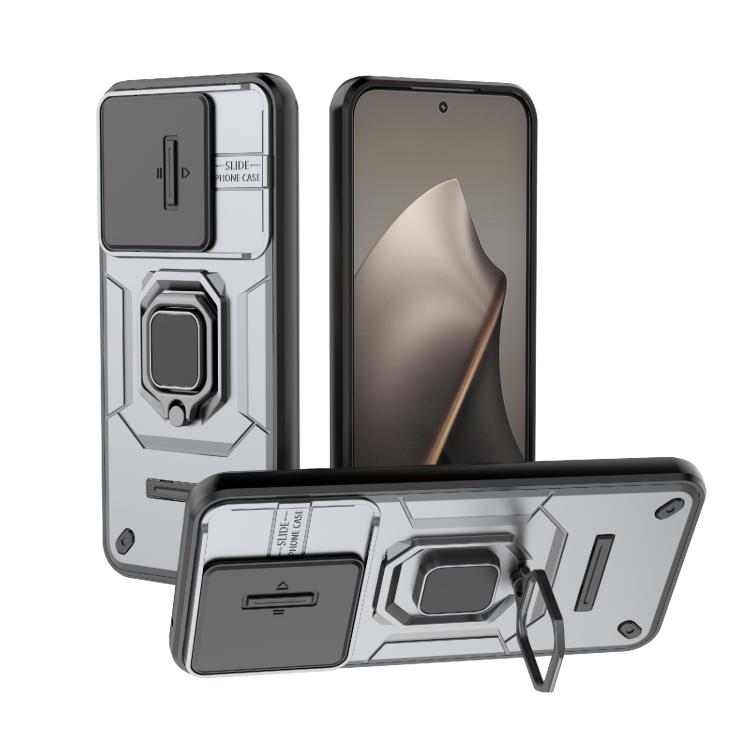 

For Xiaomi 15T 5G Global Sliding Camshield TPU + PC Shockproof Phone Case with Holder(Grey)