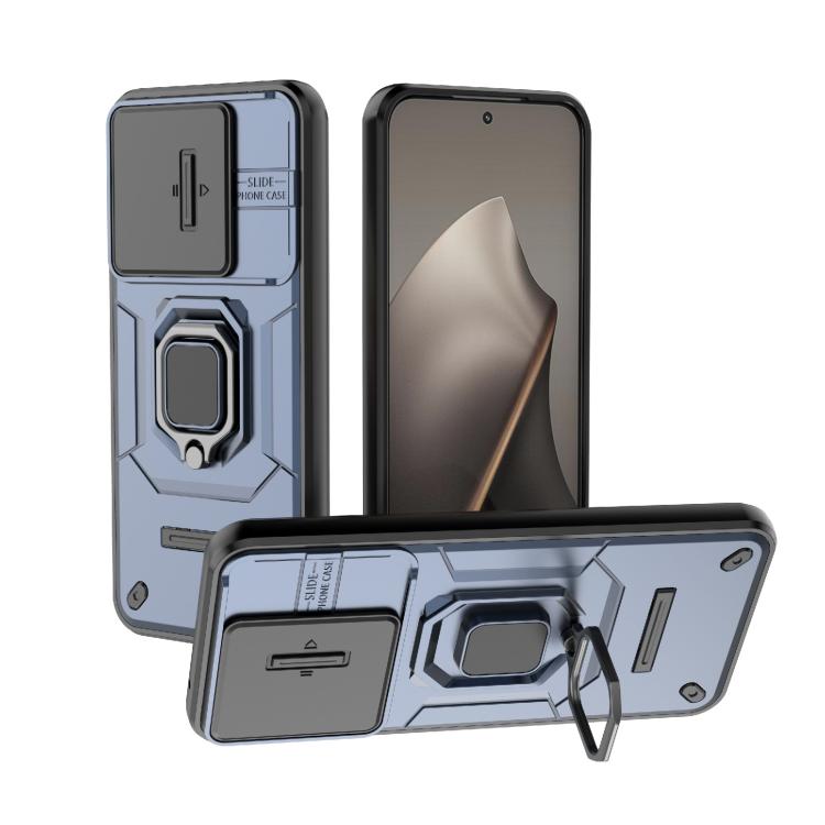 

For Xiaomi 15T 5G Global Sliding Camshield TPU + PC Shockproof Phone Case with Holder(Blue)
