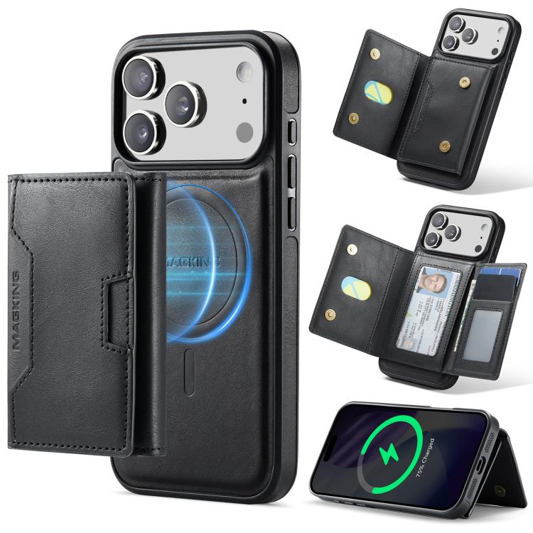 

For iPhone 17 Pro Max MAGKING K4 Series MagSafe RFID Tri-fold Card Bag Detachable Phone Case(Black)