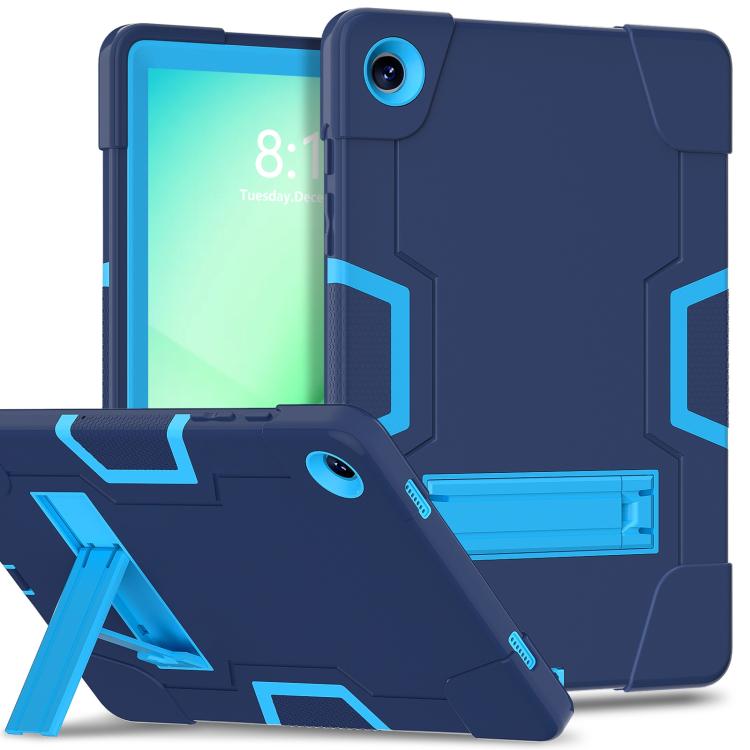 

For Samsung Galaxy Tab A11+ Contrast Color Silicone PC Tablet Case with Holder(Navy Blue + Blue)