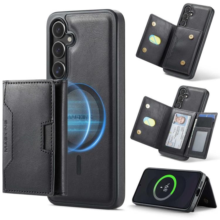 

For Samsung Galaxy S25 FE 5G MAGKING K4 Series MagSafe RFID Tri-fold Card Bag Detachable Phone Case(Black)