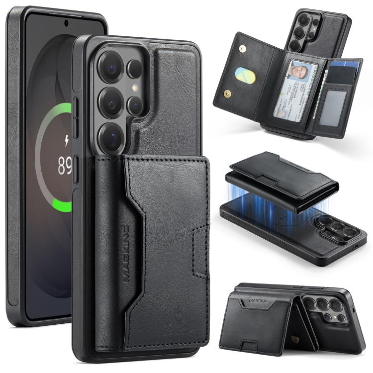 

For Samsung Galaxy S26 Ultra 5G MAGKING K4 Series MagSafe RFID Tri-fold Card Bag Detachable Phone Case(Black)