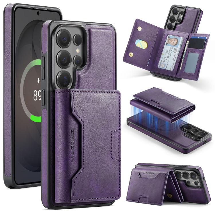 

For Samsung Galaxy S26 Ultra 5G MAGKING K4 Series MagSafe RFID Tri-fold Card Bag Detachable Phone Case(Purple)