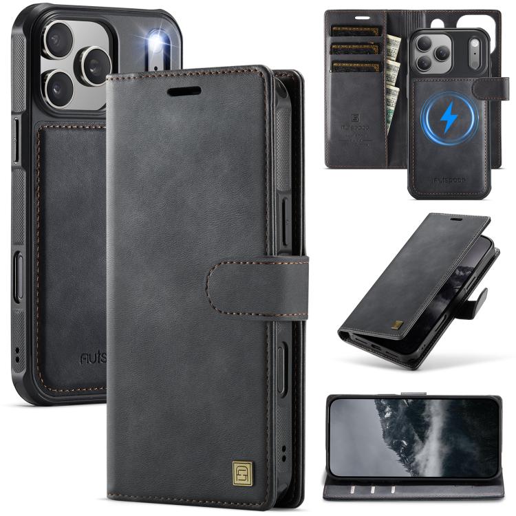 

For iPhone 17 Pro Max AutSpace A05 2 in 1 Retro Calf Texture MagSafe Magnetic Phone Case(Black)