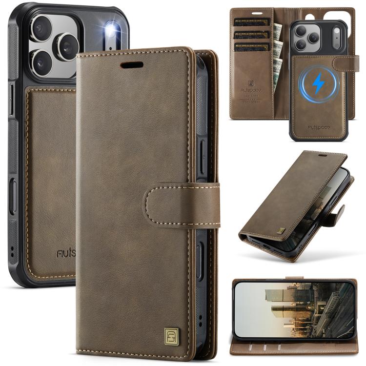 

For iPhone 17 Pro Max AutSpace A05 2 in 1 Retro Calf Texture MagSafe Magnetic Phone Case(Brown)