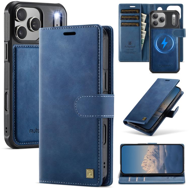 

For iPhone 17 Pro AutSpace A05 2 in 1 Retro Calf Texture MagSafe Magnetic Phone Case(Blue)