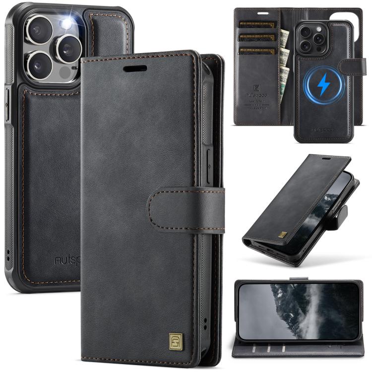 

For iPhone 12 / 12 Pro AutSpace A05 2 in 1 Retro Calf Texture MagSafe Magnetic Phone Case(Black)