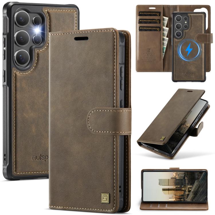 For Samsung Galaxy S25 Ultra 5G AutSpace A05 2 in 1 Retro Calf Texture MagSafe Magnetic Phone Case(Brown)
