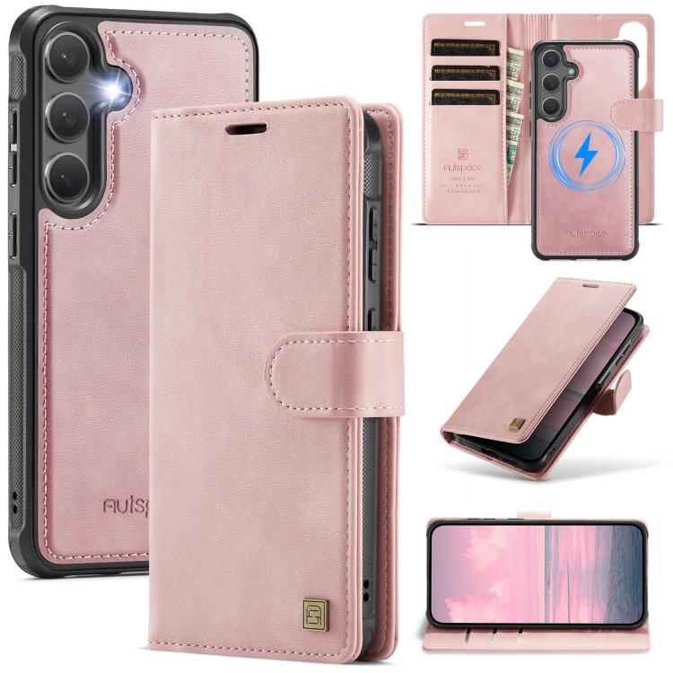 For Samsung Galaxy S25 5G / S24 5G AutSpace A05 2 in 1 Retro Calf Texture MagSafe Magnetic Phone Case(Pink)