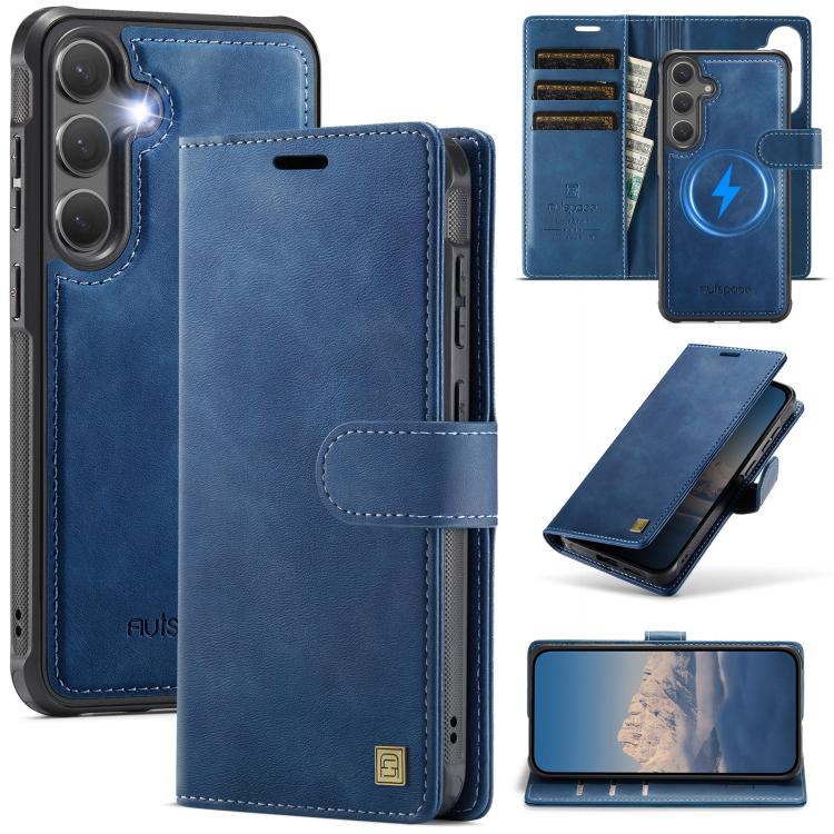For Samsung Galaxy S25+ 5G / S24+ 5G AutSpace A05 2 in 1 Retro Calf Texture MagSafe Magnetic Phone Case(Blue)