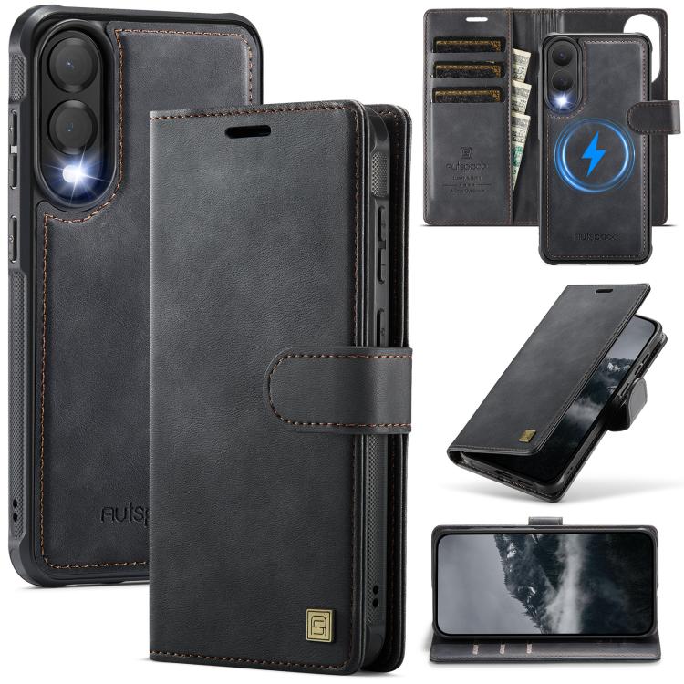 

For Samsung Galaxy S25 Edge 5G AutSpace A05 2 in 1 Retro Calf Texture MagSafe Magnetic Phone Case(Black)