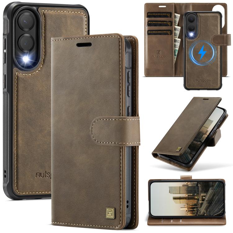 

For Samsung Galaxy S25 Edge 5G AutSpace A05 2 in 1 Retro Calf Texture MagSafe Magnetic Phone Case(Brown)