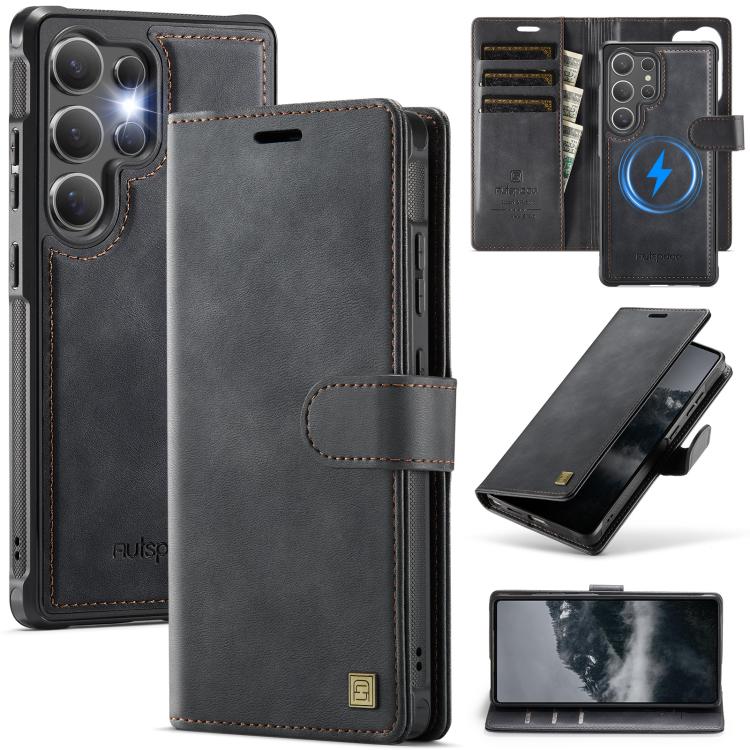 For Samsung Galaxy S26 Ultra 5G AutSpace A05 2 in 1 Retro Calf Texture MagSafe Magnetic Phone Case(Black)