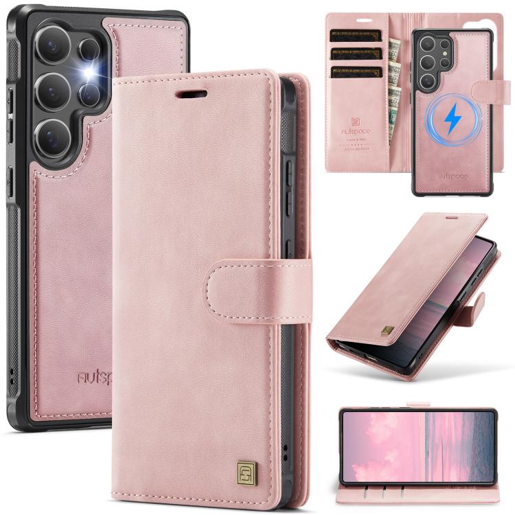 

For Samsung Galaxy S26 Ultra 5G AutSpace A05 2 in 1 Retro Calf Texture MagSafe Magnetic Phone Case(Pink)
