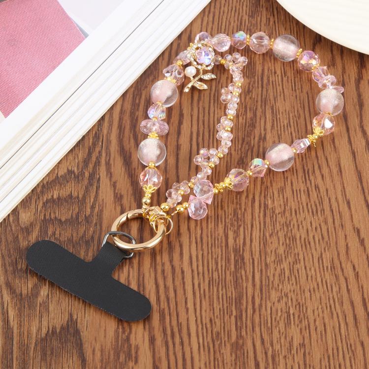

Flower Pendant Crystal Beaded Chain Anti-lost Mobile Phone Short Wrist Strap(Pink)