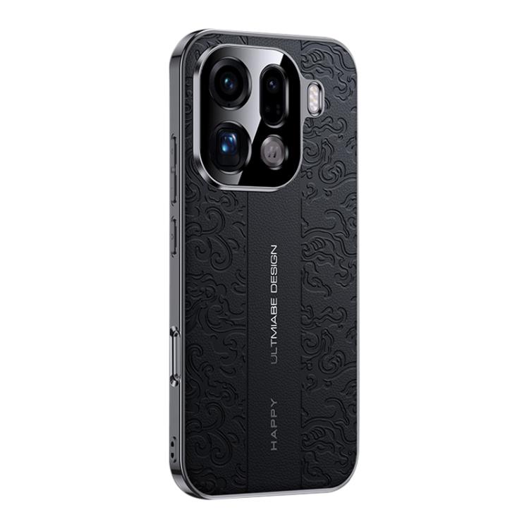 For OPPO Find X9 Pro Cloud Dragon Pattern Plain Leather PC Phone Case(Black)
