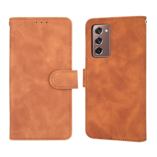 

For Samsung Galaxy Z Fold2 5G Solid Color Skin Feel Magnetic Buckle Horizontal Flip Calf Texture PU Leather Case with Holder & Card Slots & Wallet(Brown)