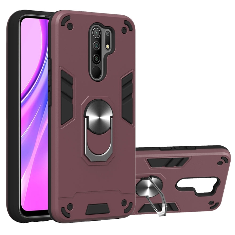 

For Xiaomi Redmi 9 Armour Series PC + TPU Protective Case with Ring Holder(Wnie Red)