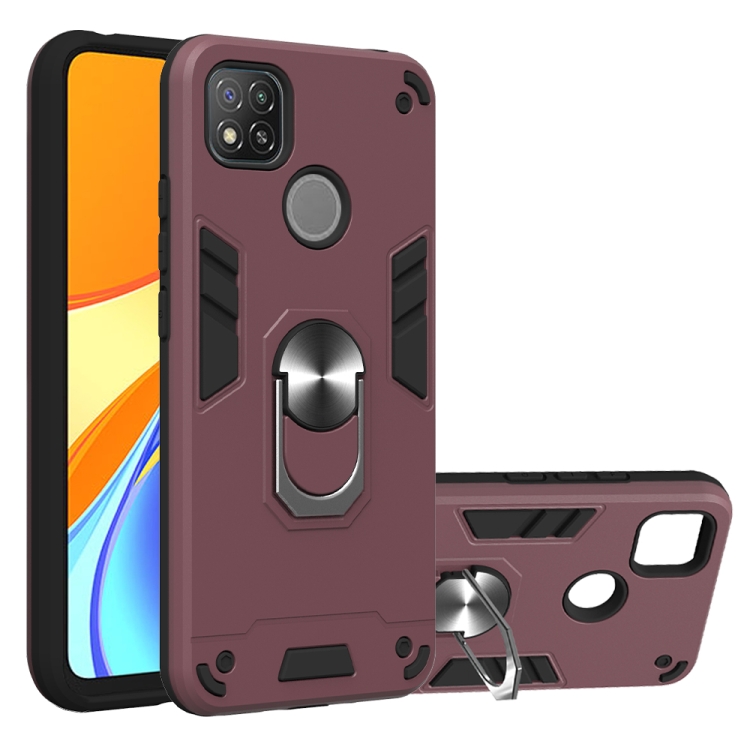 

For Xiaomi Redmi 9C Armour Series PC + TPU Protective Case with Ring Holder(Wnie Red)