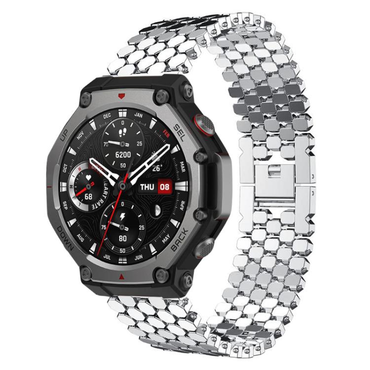

For Amazfit T-Rex 3 xDfind Fish Scale Texture Metal Watch Band(Silver)