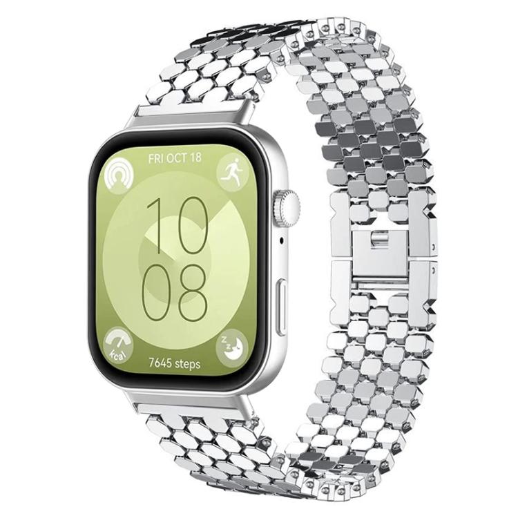 

For Huawei Watch Fit4 / Fit4 Pro / Fit3 xDfind Fish Scale Texture Metal Watch Band(Silver)