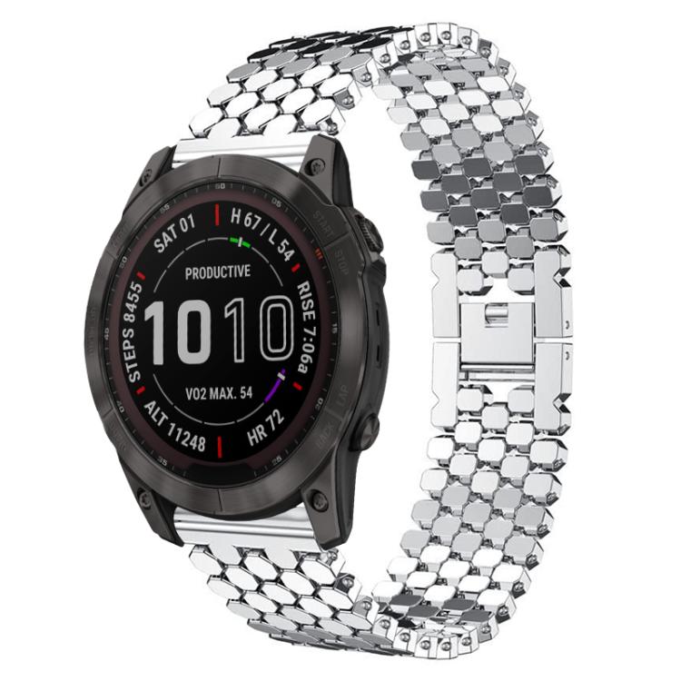 

For Garmin Fenix 8/7X/6X/5X 26mm xDfind Fish Scale Texture Metal Watch Band(Silver)