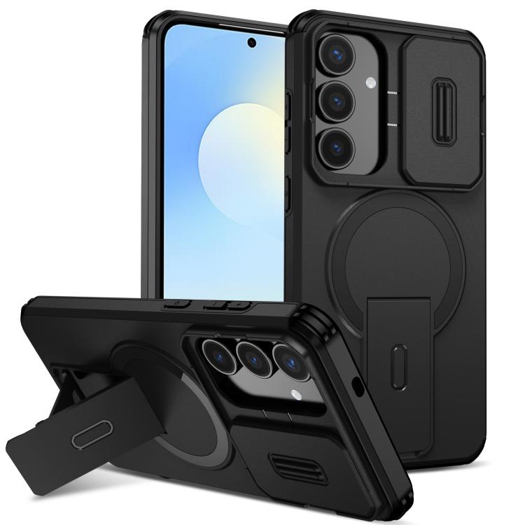 

For Samsung Galaxy S25 FE 5G Sliding Camshield MagSafe Holder Phone Case(Black)