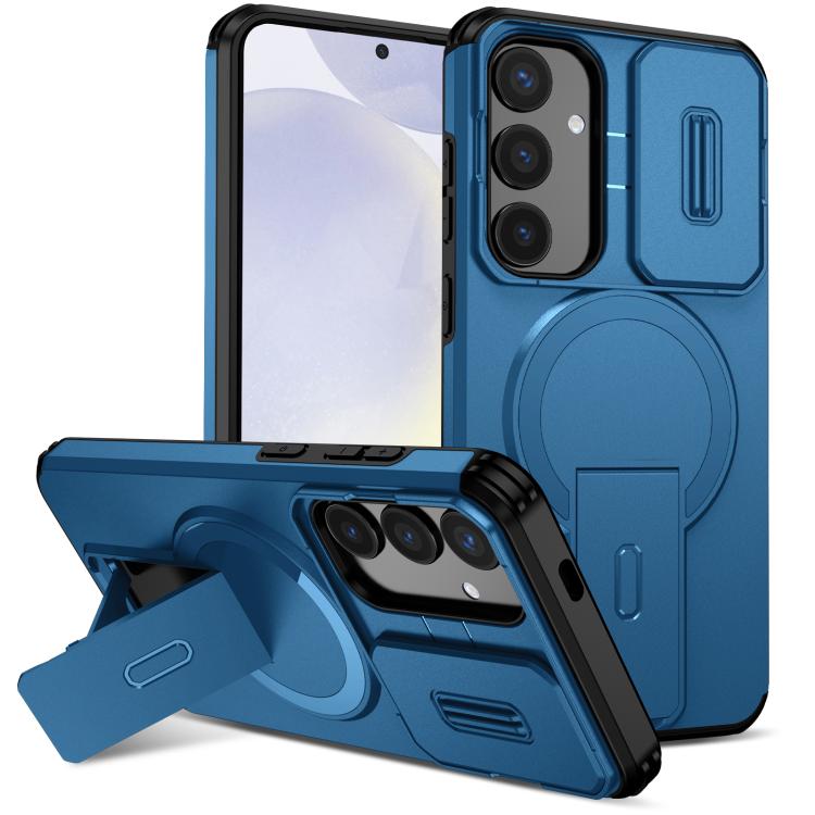 

For Samsung Galaxy S24+ 5G Sliding Camshield MagSafe Holder Phone Case(Blue)