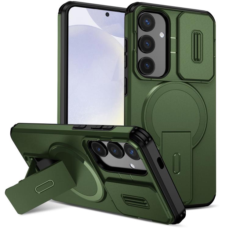 

For Samsung Galaxy S24+ 5G Sliding Camshield MagSafe Holder Phone Case(Green)