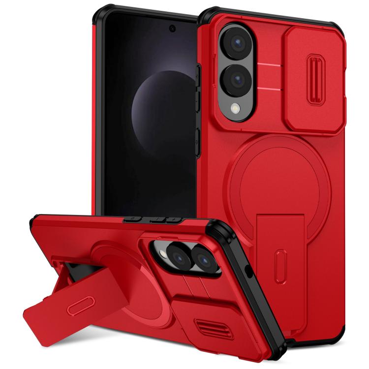 

For Samsung Galaxy S25 Edge 5G Sliding Camshield MagSafe Holder Phone Case(Red)