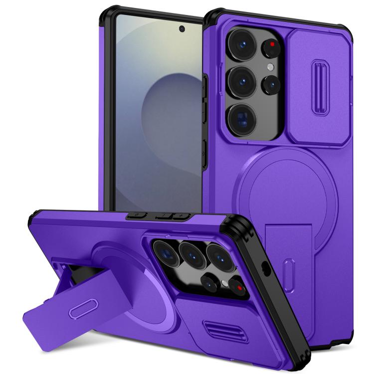 For Samsung Galaxy S25 Ultra 5G Sliding Camshield MagSafe Holder Phone Case(Purple) — купить у Sunsky-online WW