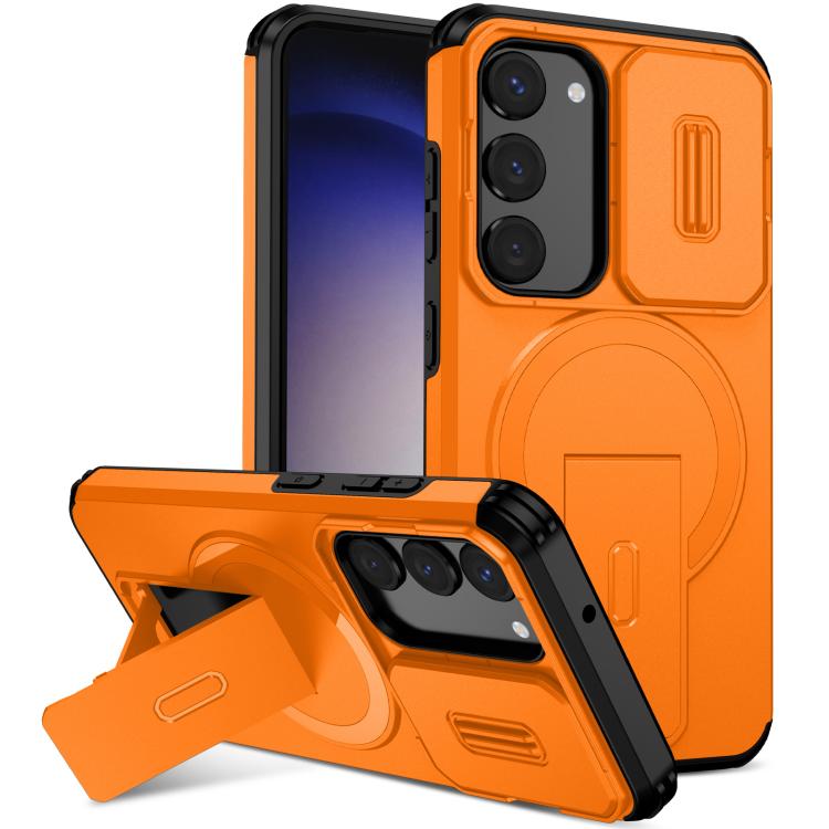 

For Samsung Galaxy S23 5G Sliding Camshield MagSafe Holder Phone Case(Orange)