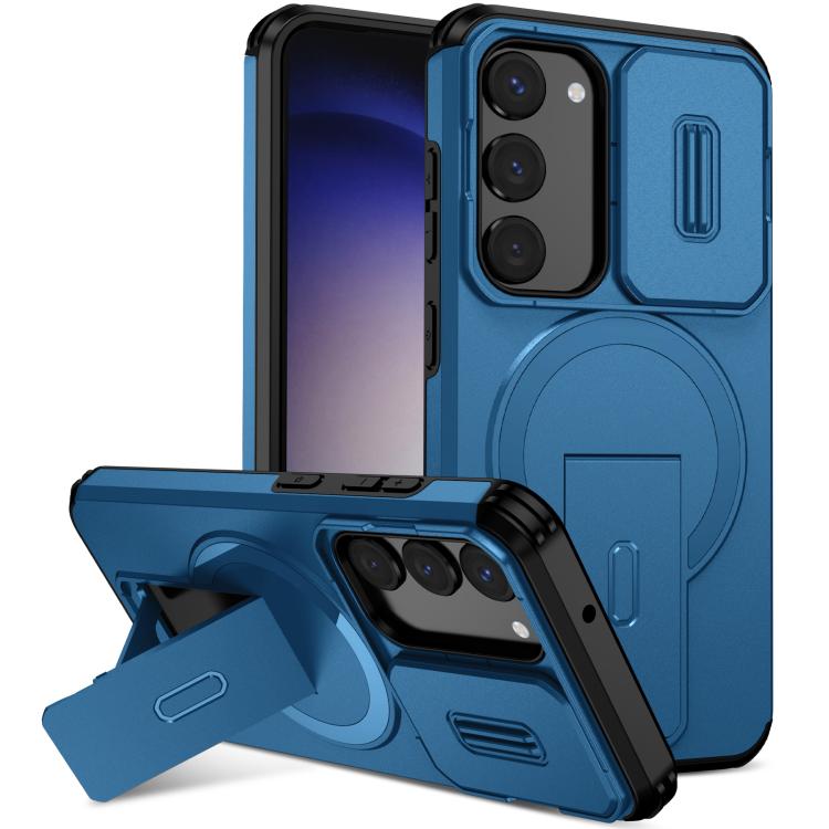 

For Samsung Galaxy S23 5G Sliding Camshield MagSafe Holder Phone Case(Blue)
