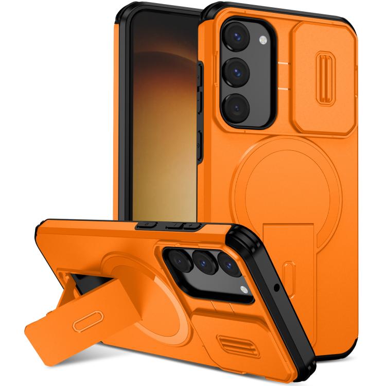 

For Samsung Galaxy S23+ 5G Sliding Camshield MagSafe Holder Phone Case(Orange)