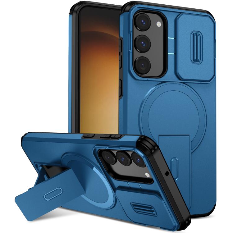 

For Samsung Galaxy S23+ 5G Sliding Camshield MagSafe Holder Phone Case(Blue)