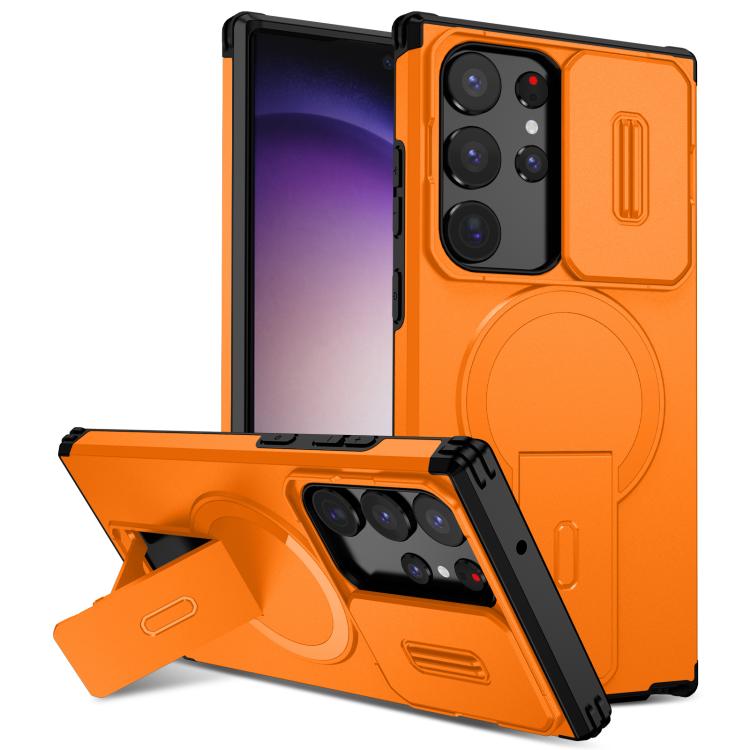 

For Samsung Galaxy S23 Ultra 5G Sliding Camshield MagSafe Holder Phone Case(Orange)
