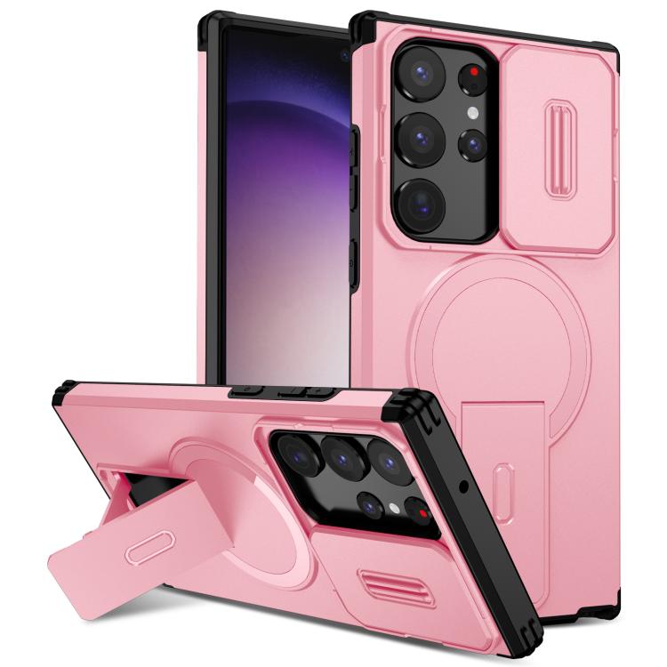 

For Samsung Galaxy S23 Ultra 5G Sliding Camshield MagSafe Holder Phone Case(Pink)