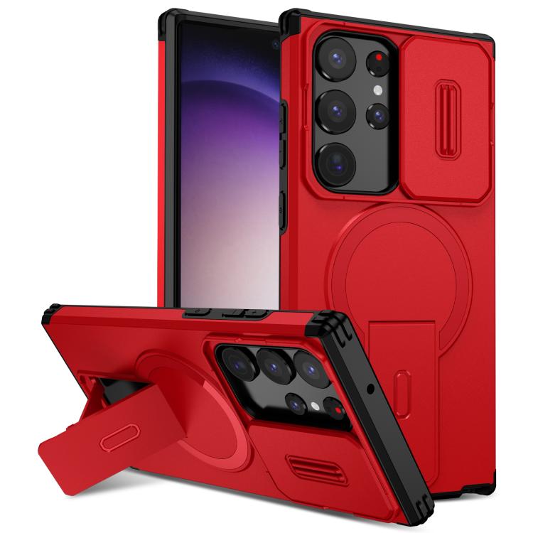 

For Samsung Galaxy S23 Ultra 5G Sliding Camshield MagSafe Holder Phone Case(Red)