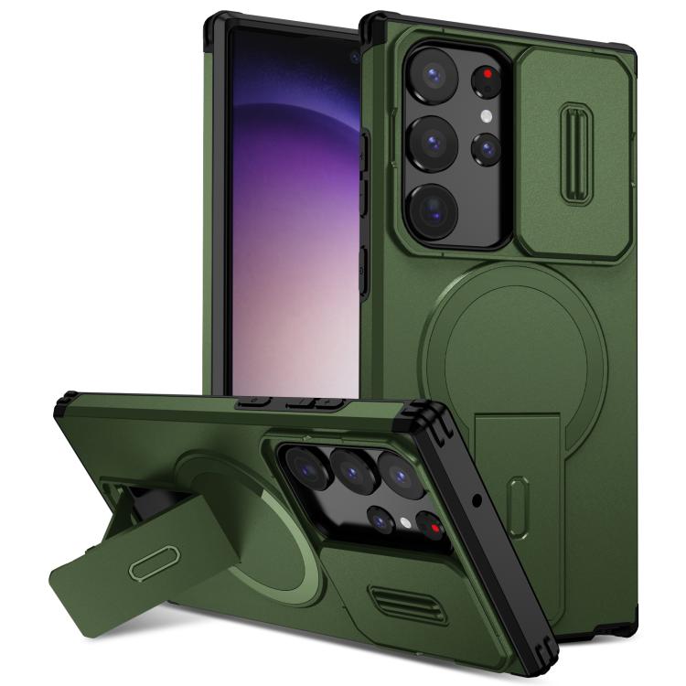 

For Samsung Galaxy S23 Ultra 5G Sliding Camshield MagSafe Holder Phone Case(Green)