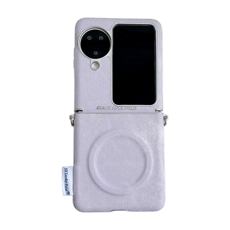 

For OPPO Find N3 Flip Silver Edge Side Buckle Denim Textured MagSafe Magnetic Phone Case(Purple)