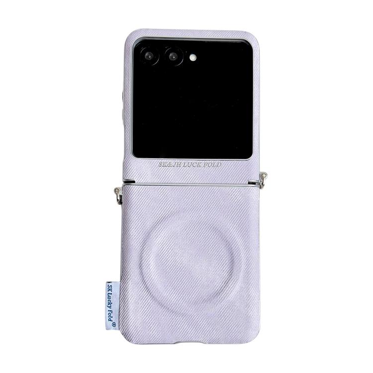 

For Motorola Razr 50 Ultra / 60 Pro Silver Edge Side Buckle Denim Textured MagSafe Magnetic Phone Case(Purple)