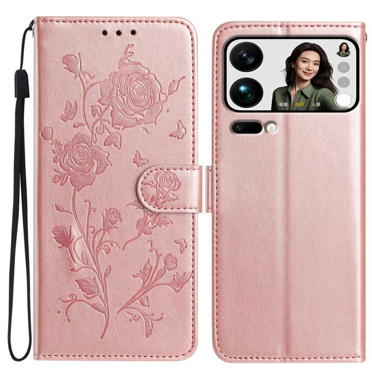 

For Xiaomi 17 Pro Max Rose Flower Embossing Pattern Leather Phone Case(Rose Gold)