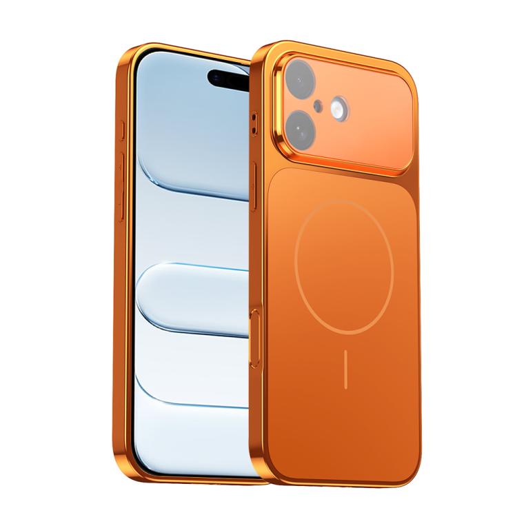 

For iPhone 17 Corning Glass Plating Large Window MagSafe Phone Case(Orange)
