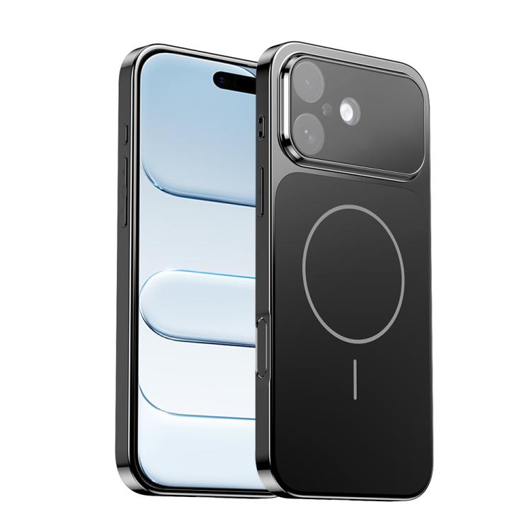 

For iPhone 17 Corning Glass Plating Large Window MagSafe Phone Case(Black)