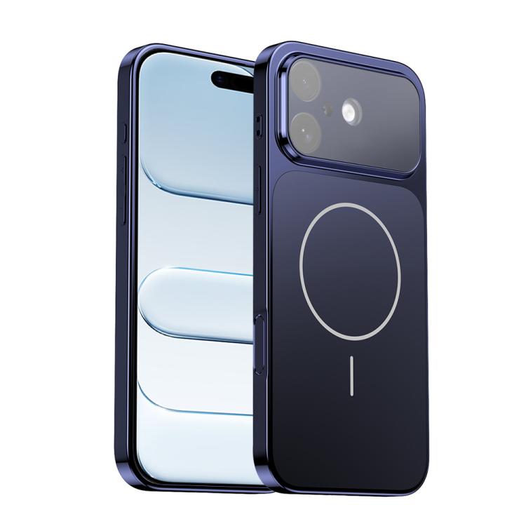 

For iPhone 17 Corning Glass Plating Large Window MagSafe Phone Case(Blue)