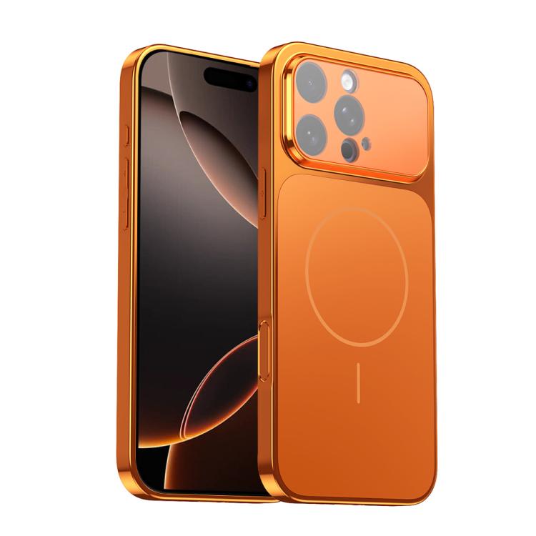 

For iPhone 16 Pro Max Corning Glass Plating Large Window MagSafe Phone Case(Orange)